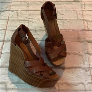 Lucky Brand brown leather platform sandals sz 8